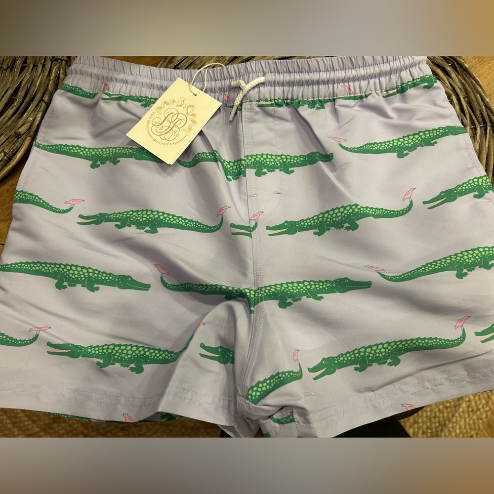 TBBC Lavender Swim Shorts with Green Alligator Print NWT